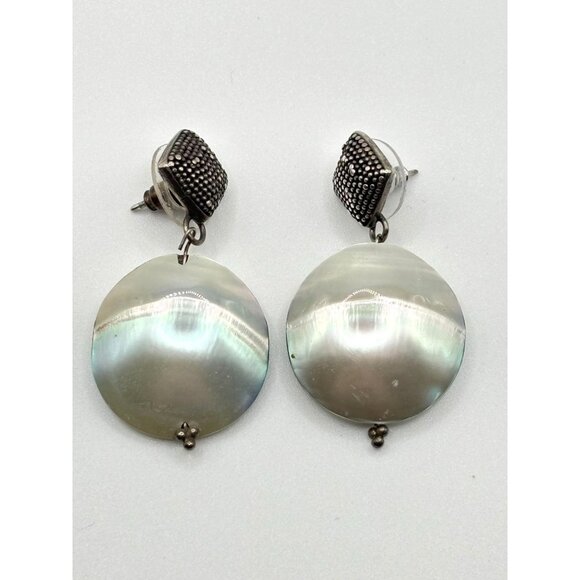 925 Sterling Silver & Mother Of Pearl Dangle Earrings - Picture 1 of 7